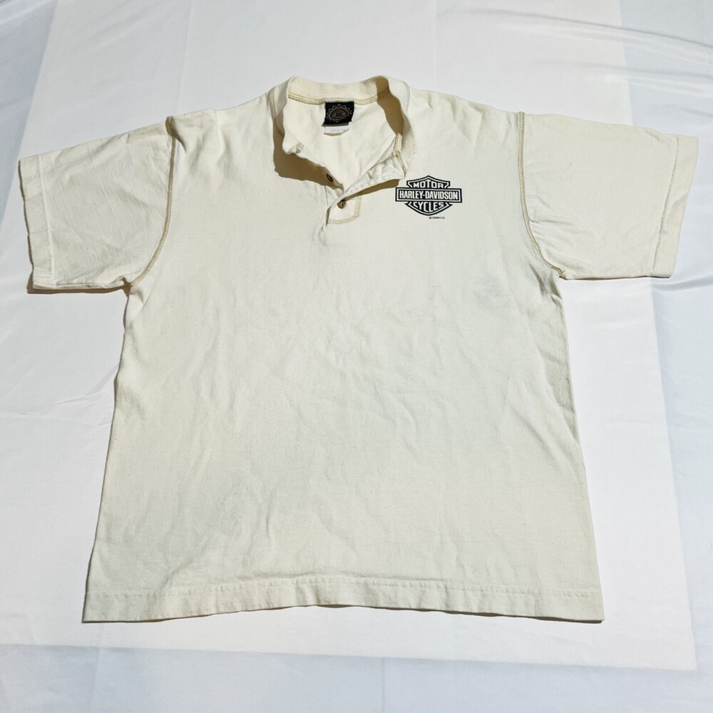 Vintage 90s Harley Davidson Polo Shirt Holoubek Biker Henley Preppy Mechanic